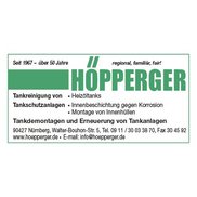 Das Logo von Höpperger zeigt Dienstleistungen zur Tankreinigung und -erneuerung in einem klaren, professionellen Design.