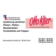 Das Logo von Otto Klier, einem Fliesenlegermeisterbetrieb, ist prominent auf der Visitenkarte abgebildet.